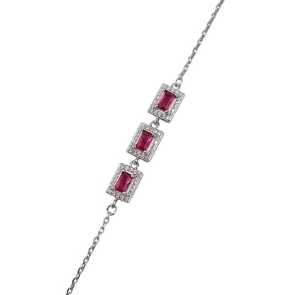 CZ Rectangle Stone Link Bracelet Sterling Silver