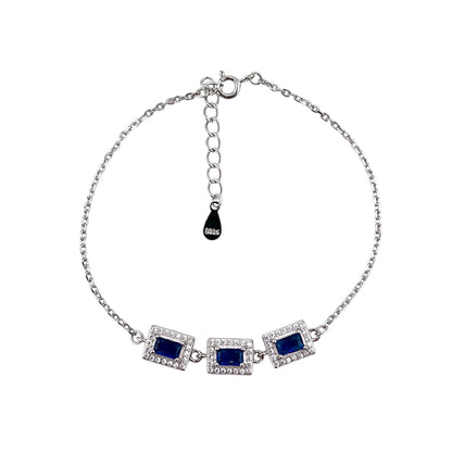 CZ Rectangle Stone Link Bracelet Sterling Silver