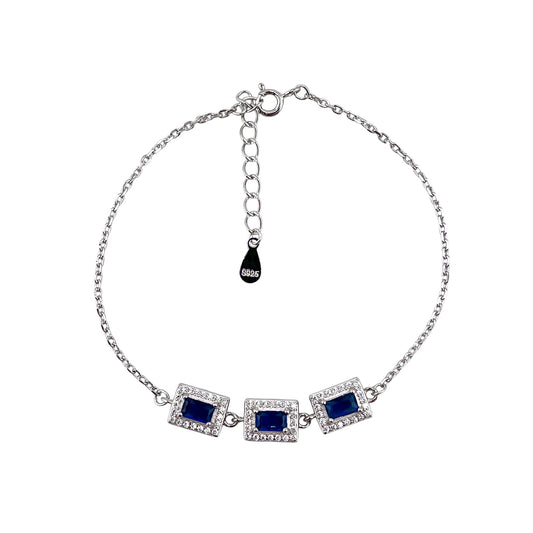 CZ Rectangle Stone Link Bracelet Sterling Silver