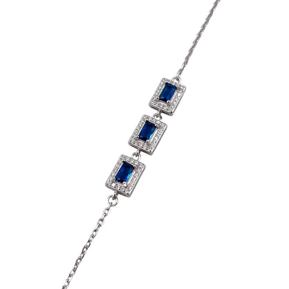 CZ Rectangle Stone Link Bracelet Sterling Silver