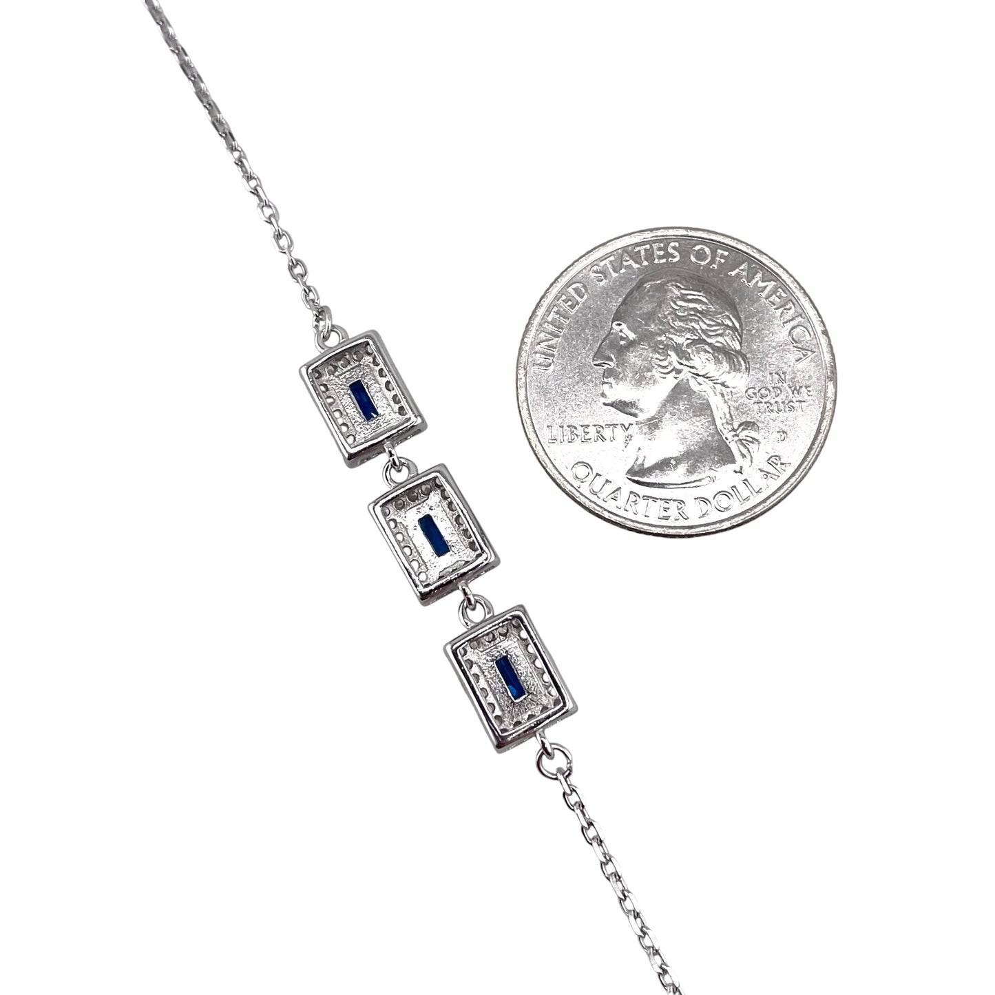 CZ Rectangle Stone Link Bracelet Sterling Silver