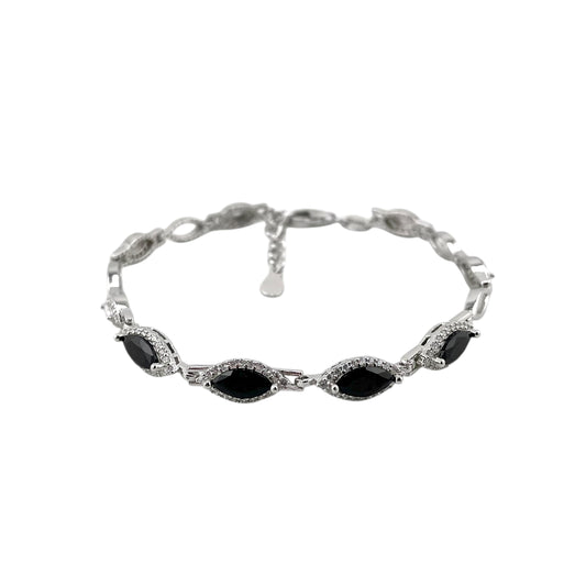 CZ Marquis Stone Link Bracelet Sterling Silver