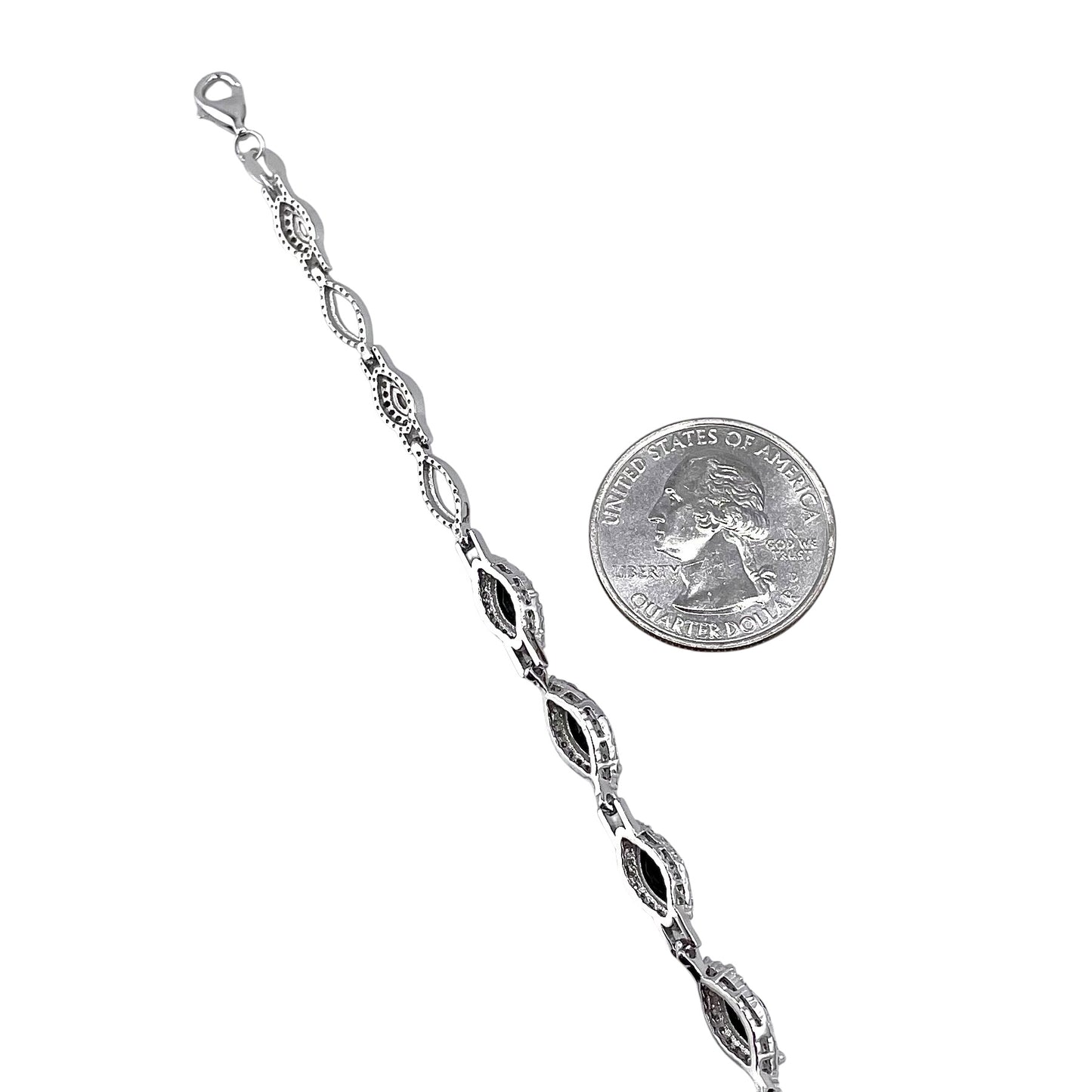 CZ Marquis Stone Link Bracelet Sterling Silver