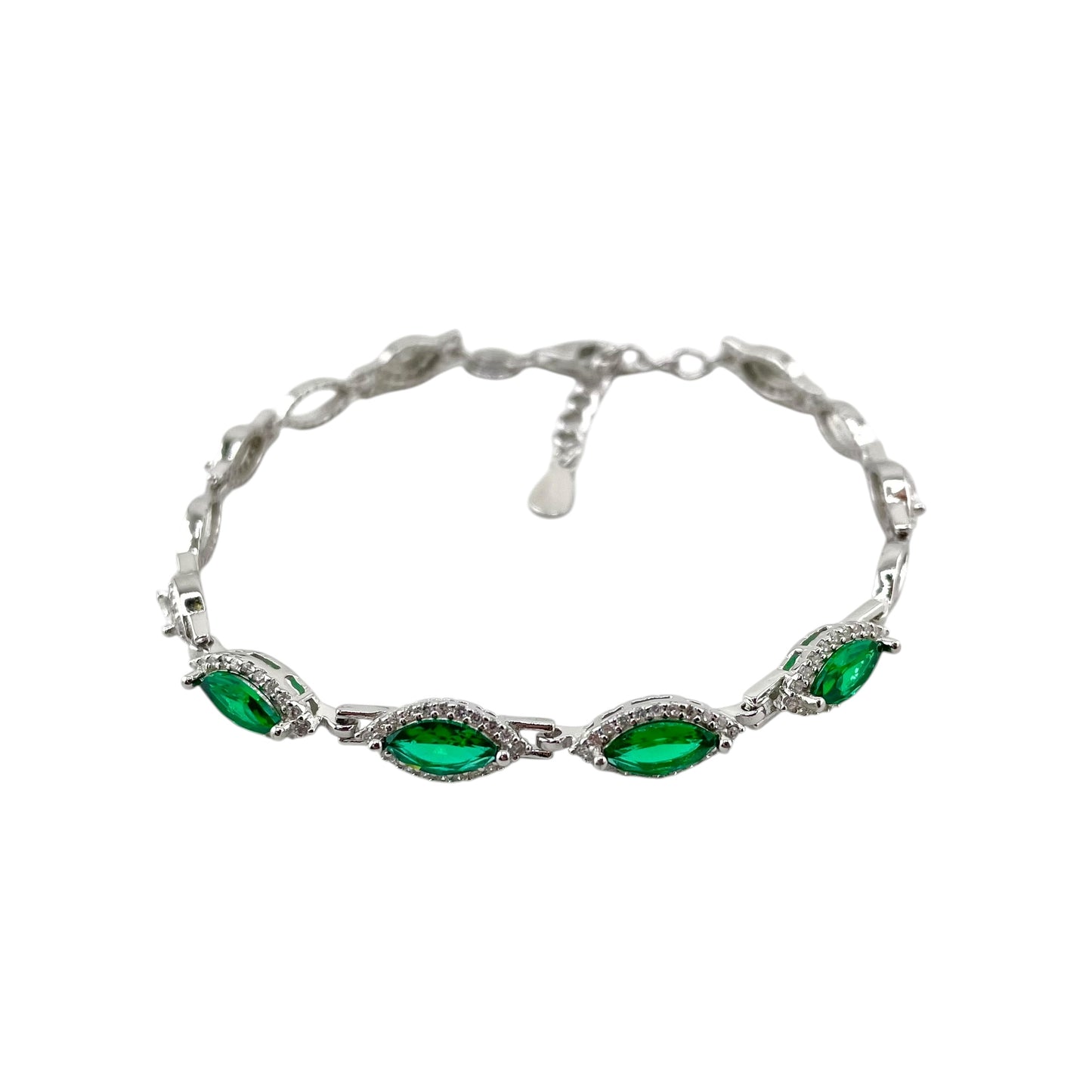 CZ Marquis Stone Link Bracelet Sterling Silver