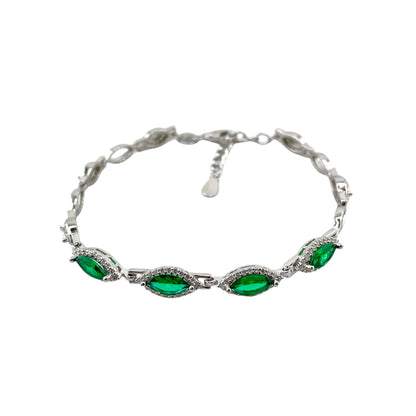 CZ Marquis Stone Link Bracelet Sterling Silver