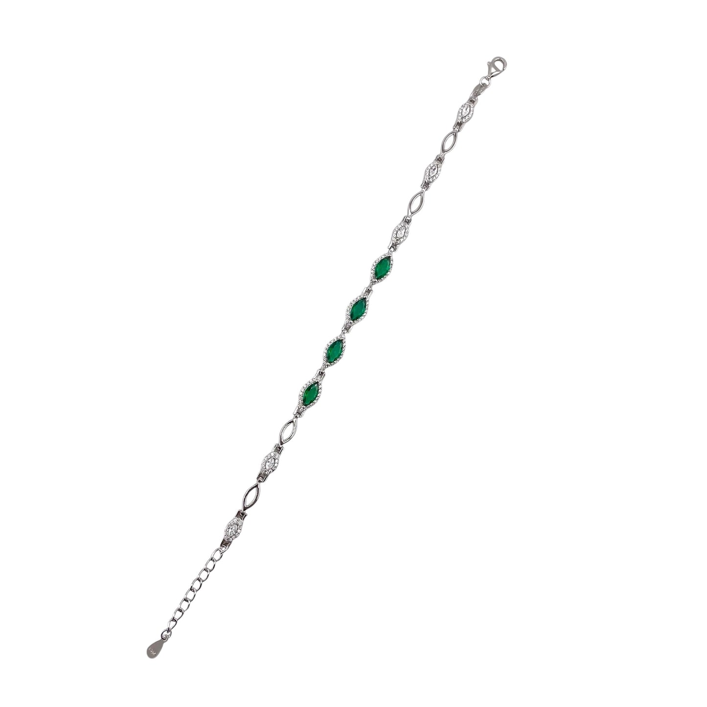 CZ Marquis Stone Link Bracelet Sterling Silver