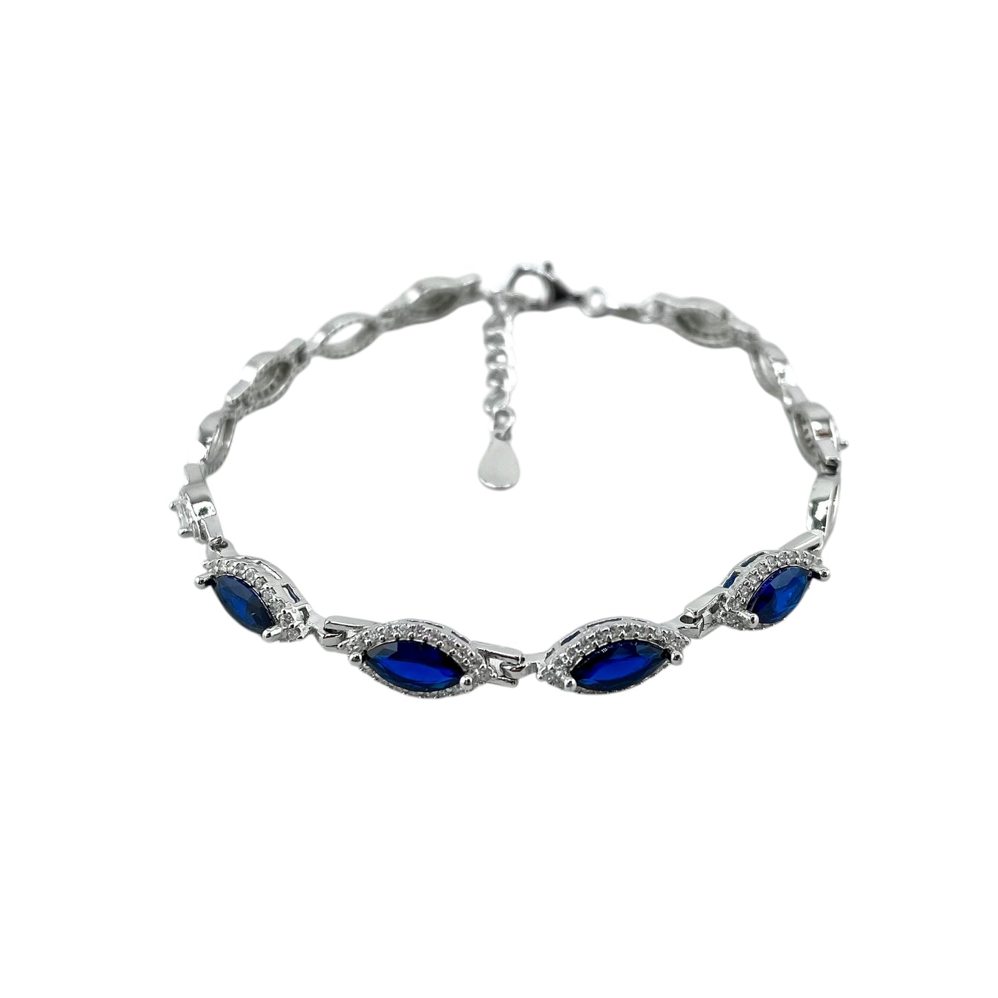 CZ Marquis Stone Link Bracelet Sterling Silver