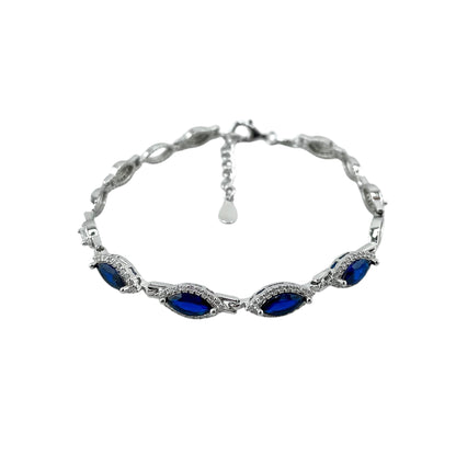 CZ Marquis Stone Link Bracelet Sterling Silver