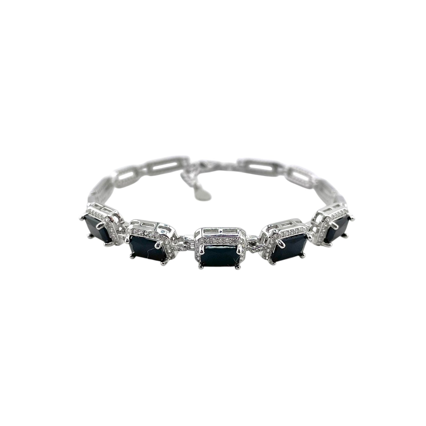 CZ Rectangle Stone Link Bracelet Sterling Silver