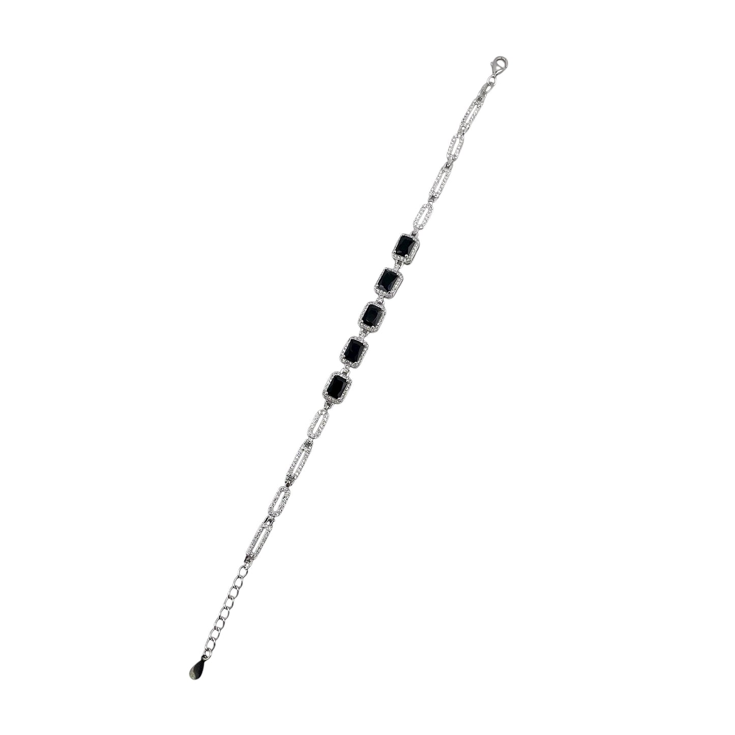 CZ Rectangle Stone Link Bracelet Sterling Silver