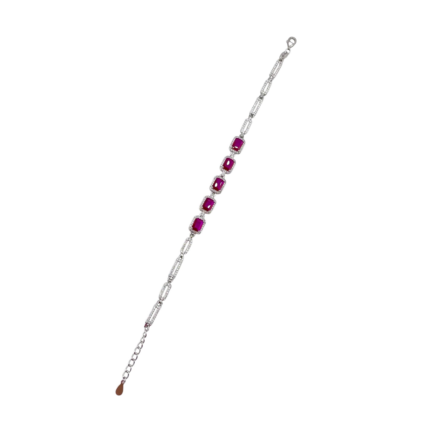 CZ Rectangle Stone Link Bracelet Sterling Silver