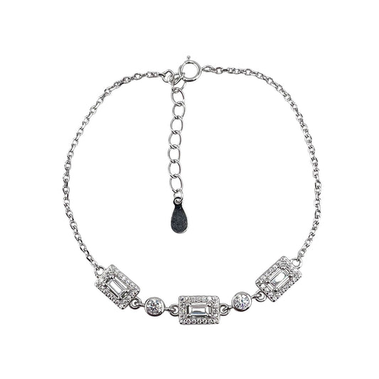 CZ Rectangle Stone Link Bracelet Sterling Silver