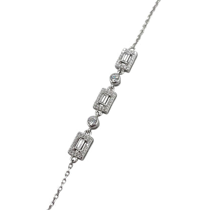 CZ Rectangle Stone Link Bracelet Sterling Silver