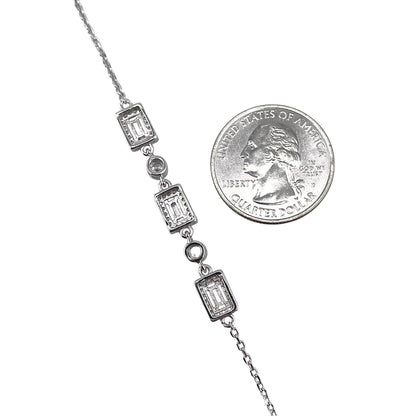 CZ Rectangle Stone Link Bracelet Sterling Silver
