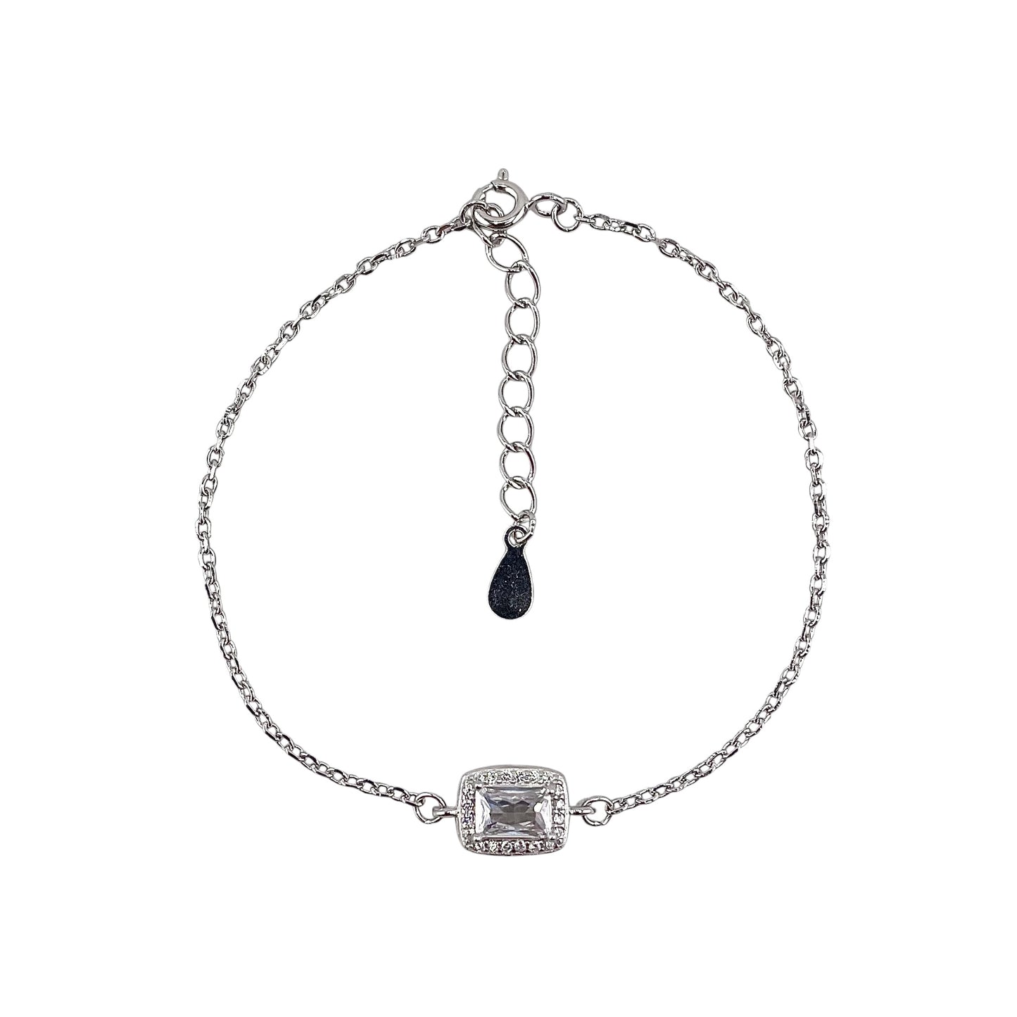 CZ Rectangle Stone Link Bracelet Sterling Silver