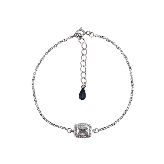 CZ Rectangle Stone Link Bracelet Sterling Silver