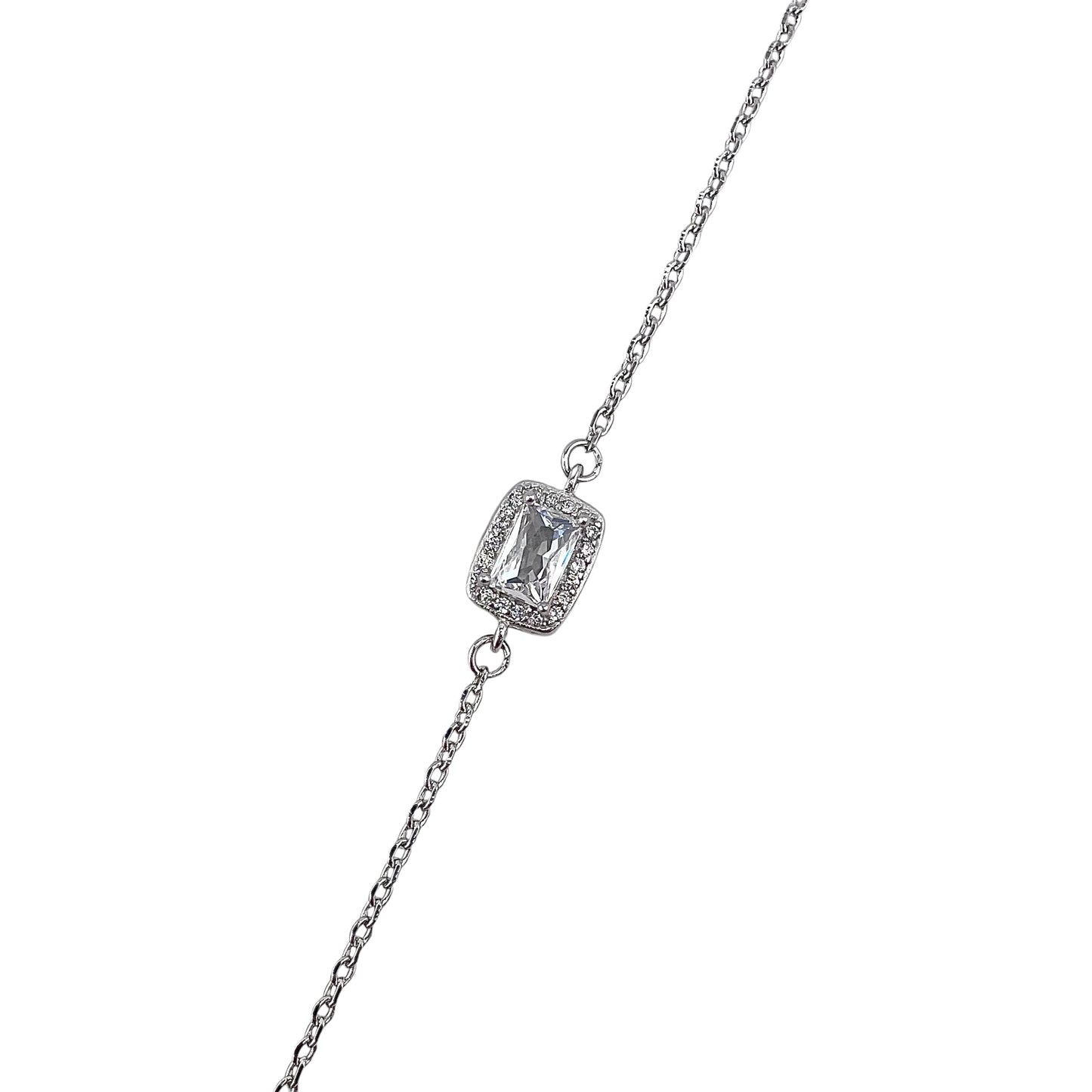 CZ Rectangle Stone Link Bracelet Sterling Silver
