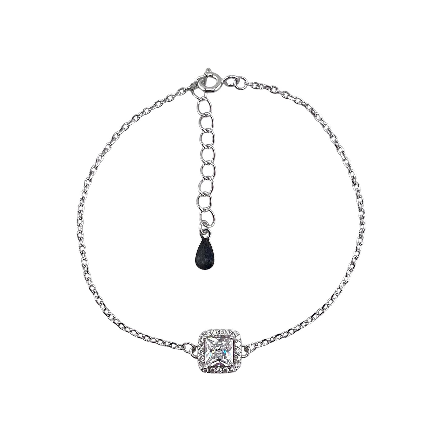 CZ Square Stone Link Bracelet Sterling Silver