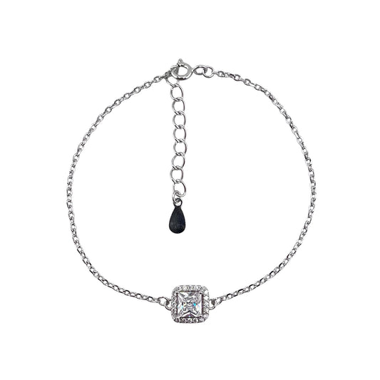 CZ Square Stone Link Bracelet Sterling Silver