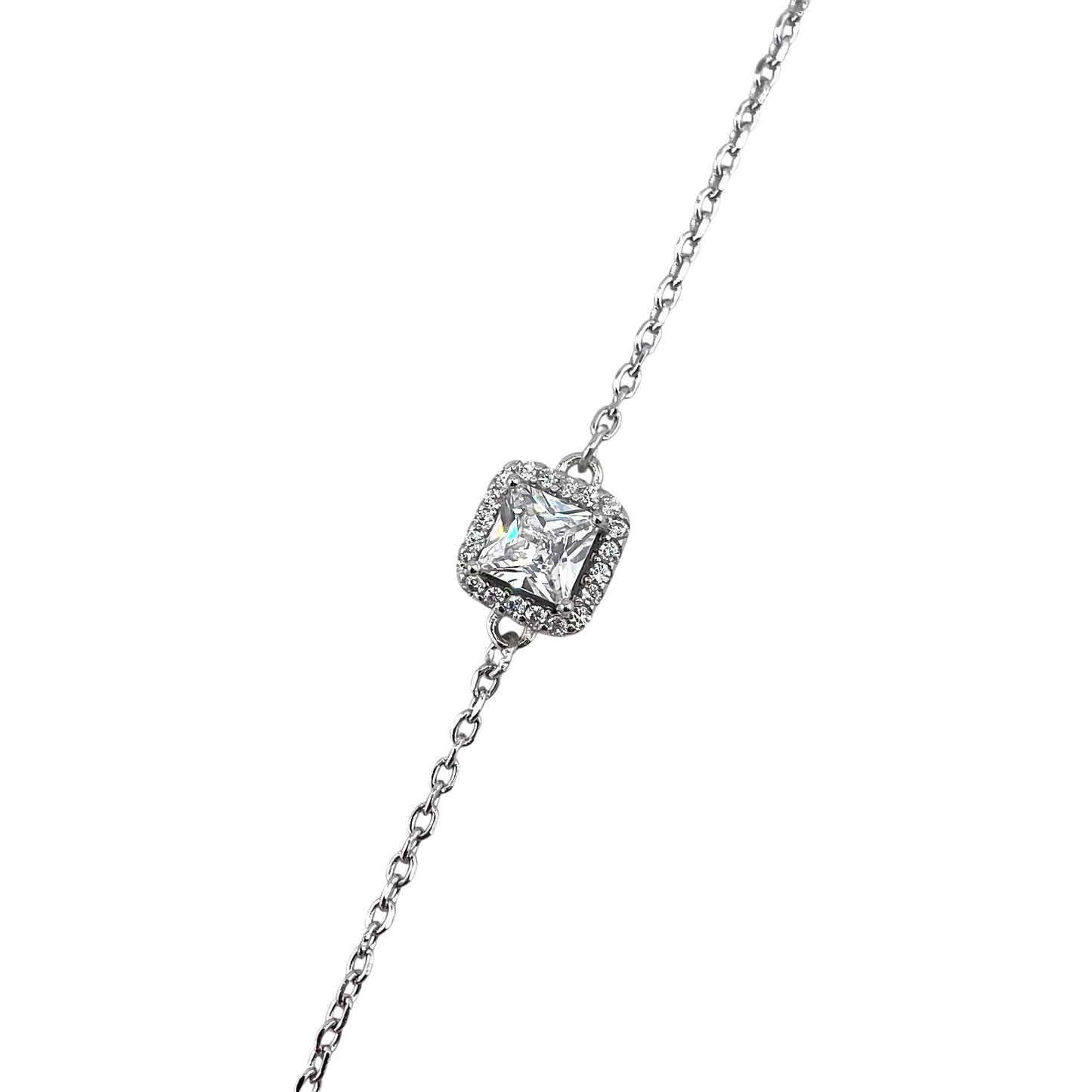 CZ Square Stone Link Bracelet Sterling Silver