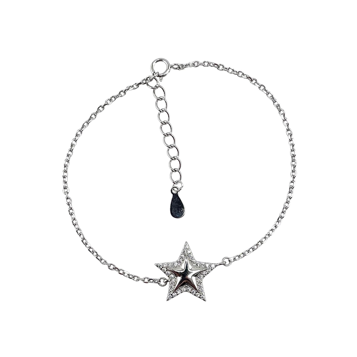CZ Star Stone Link Bracelet Sterling Silver