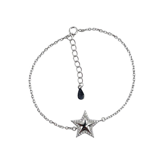 CZ Star Stone Link Bracelet Sterling Silver