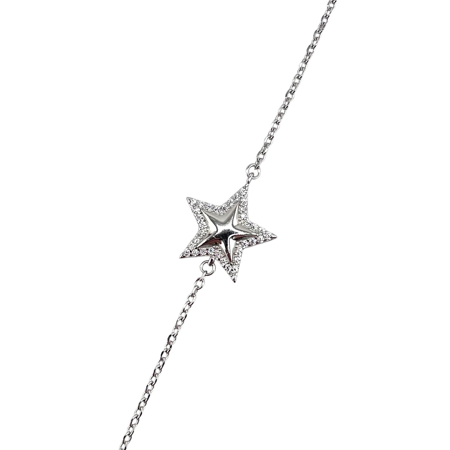 CZ Star Stone Link Bracelet Sterling Silver