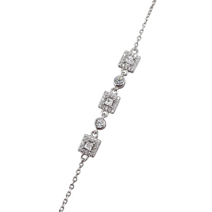 CZ Square Circle Stone Link Bracelet Sterling Silver