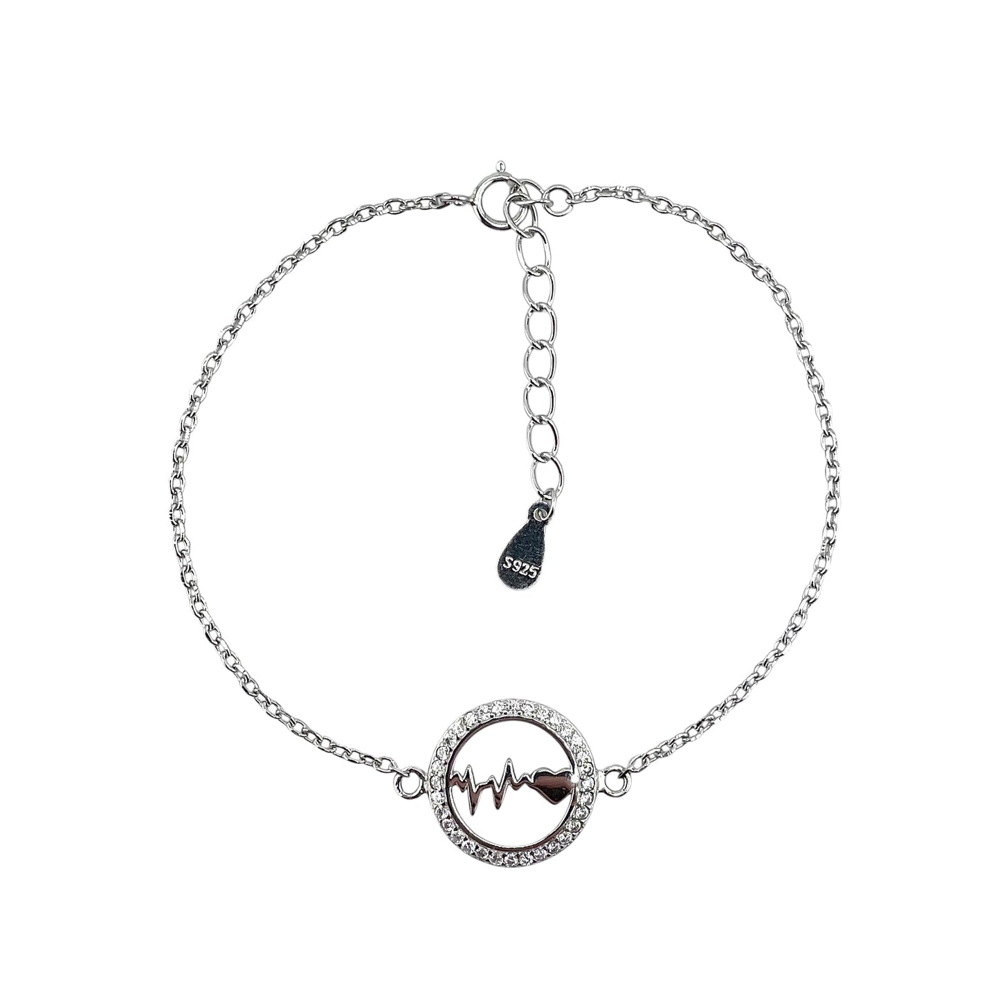 CZ Heartbeat Stone Link Bracelet Sterling Silver