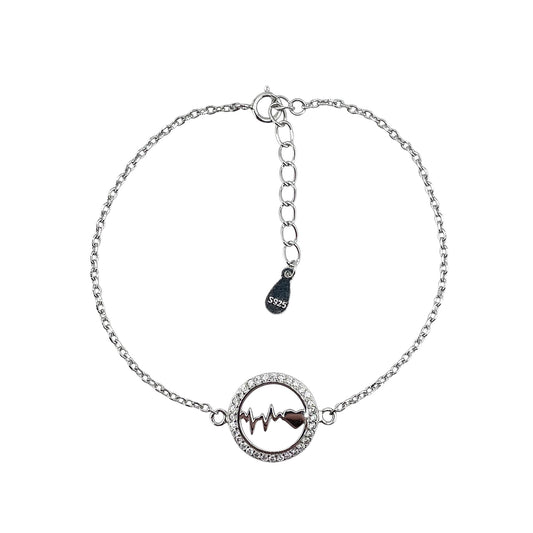 CZ Heartbeat Stone Link Bracelet Sterling Silver