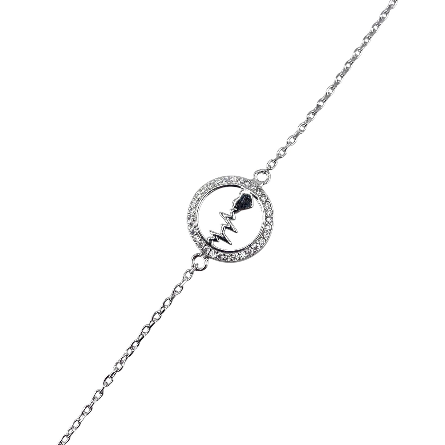 CZ Heartbeat Stone Link Bracelet Sterling Silver