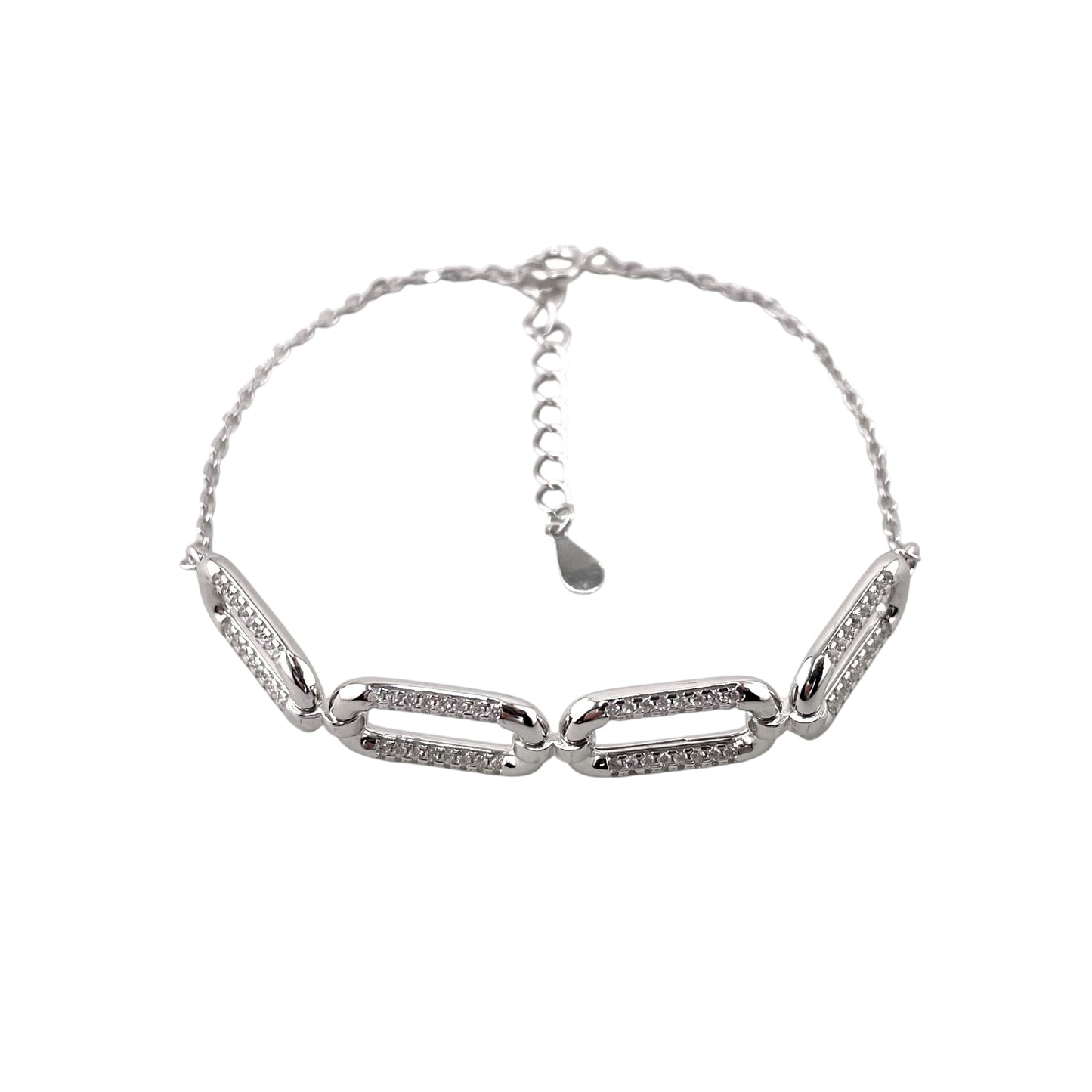 CZ Stone Oval Link Bracelet Sterling Silver