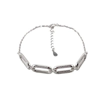 CZ Stone Oval Link Bracelet Sterling Silver