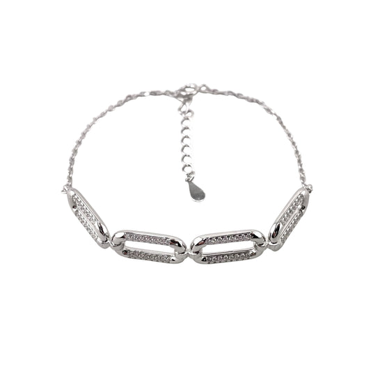 CZ Stone Oval Link Bracelet Sterling Silver
