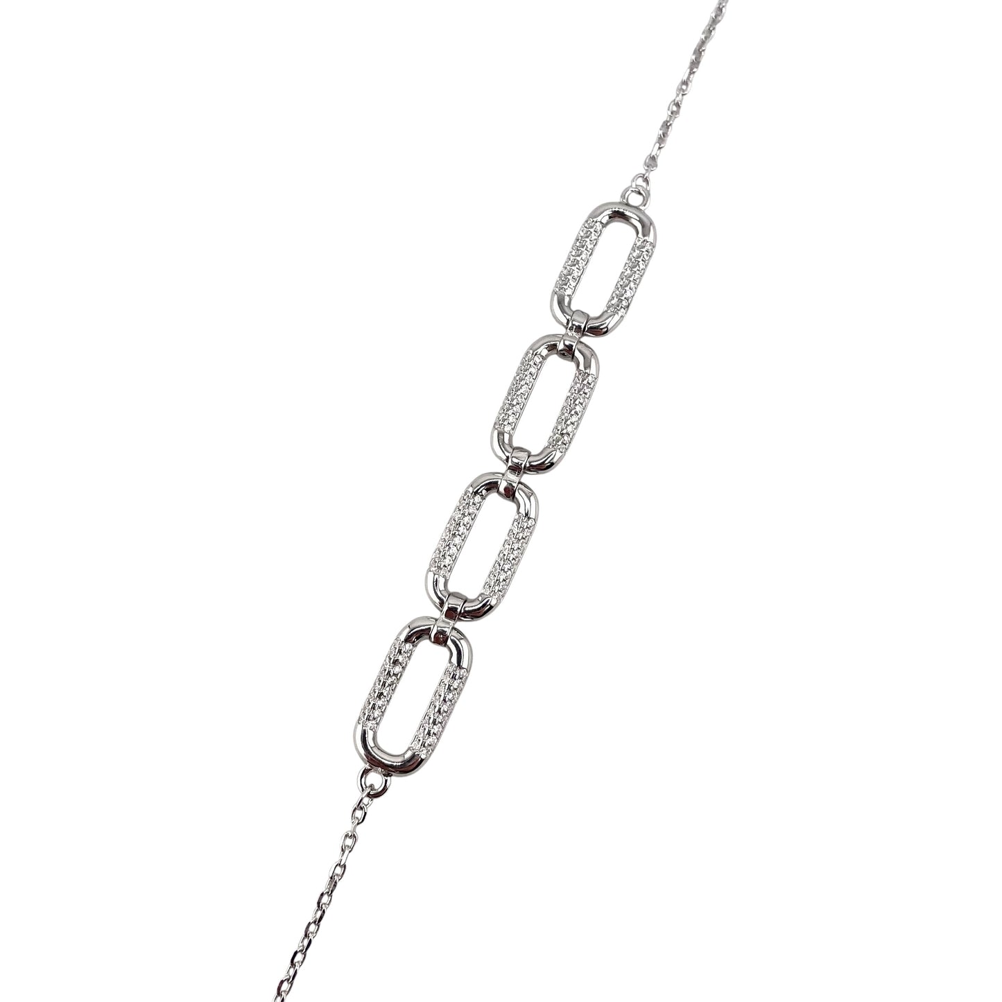 CZ Stone Oval Link Bracelet Sterling Silver