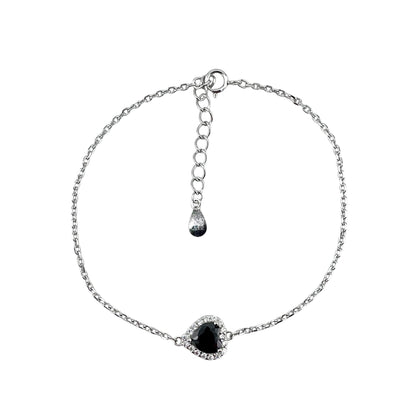 CZ Heart Stone Link Bracelet Sterling Silver