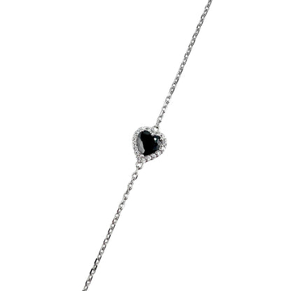 CZ Heart Stone Link Bracelet Sterling Silver