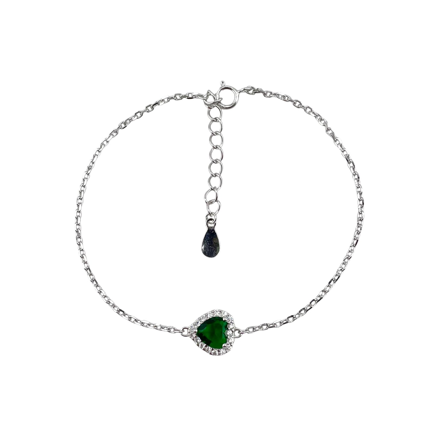 CZ Heart Stone Link Bracelet Sterling Silver
