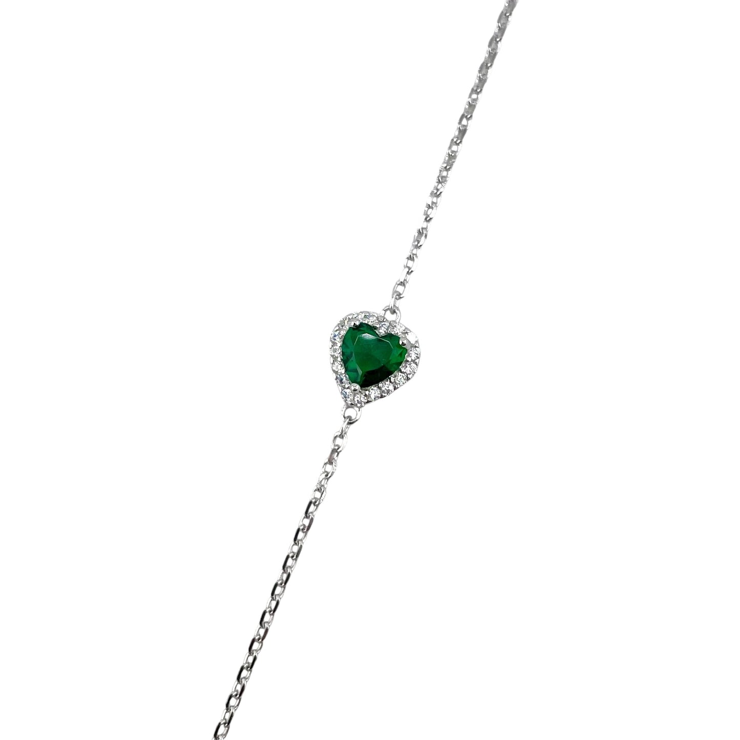 CZ Heart Stone Link Bracelet Sterling Silver