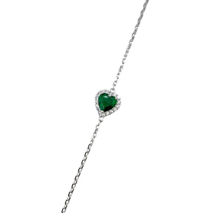 CZ Heart Stone Link Bracelet Sterling Silver