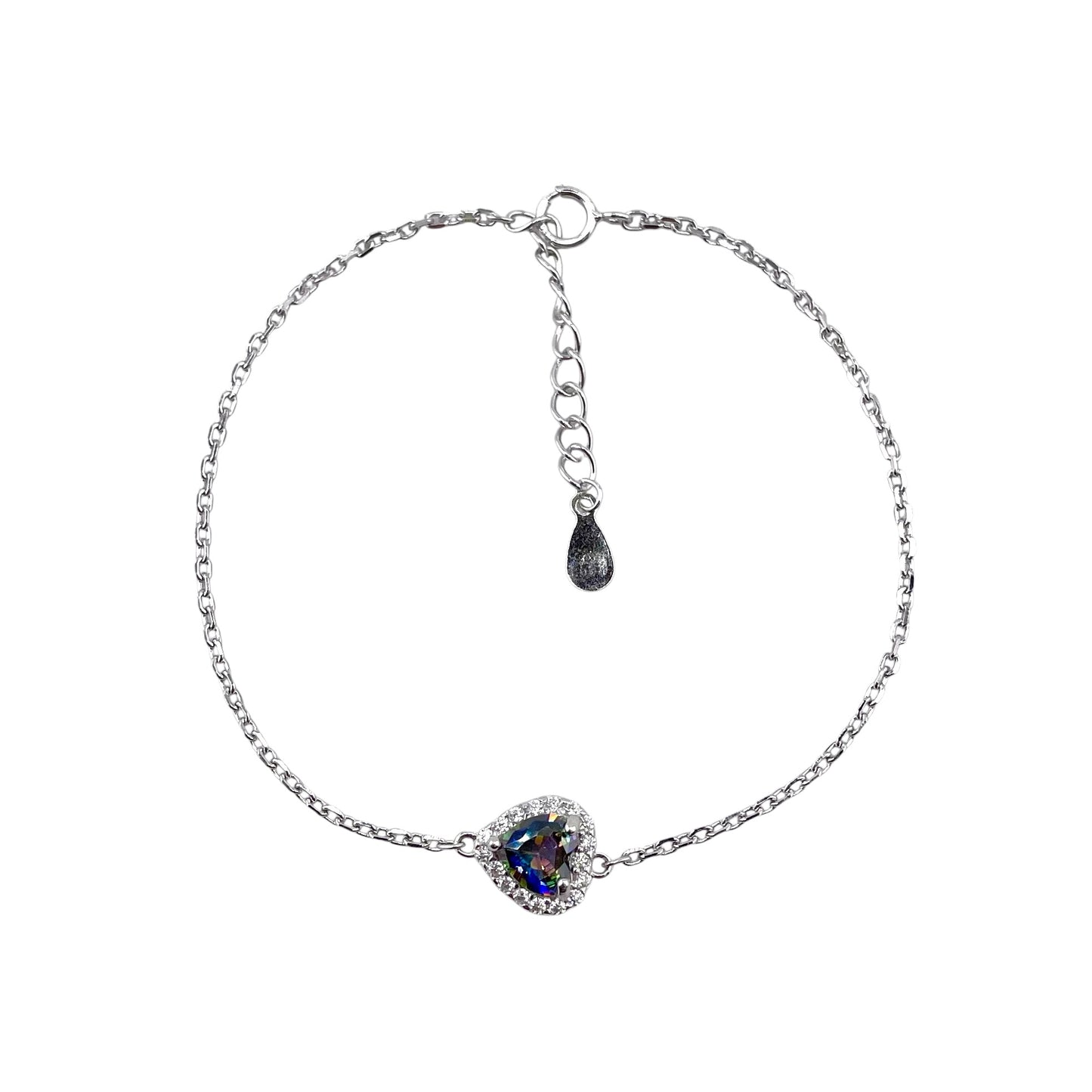 CZ Heart Stone Link Bracelet Sterling Silver