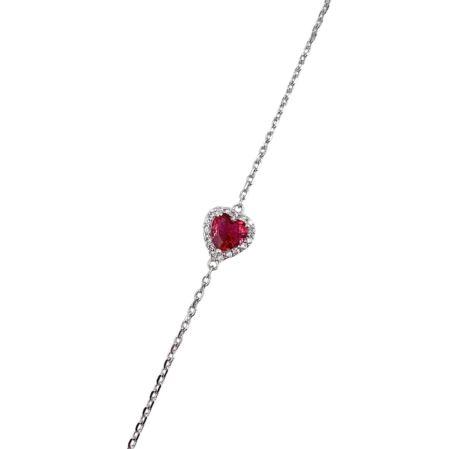 CZ Heart Stone Link Bracelet Sterling Silver
