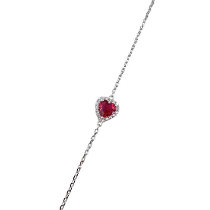 CZ Heart Stone Link Bracelet Sterling Silver