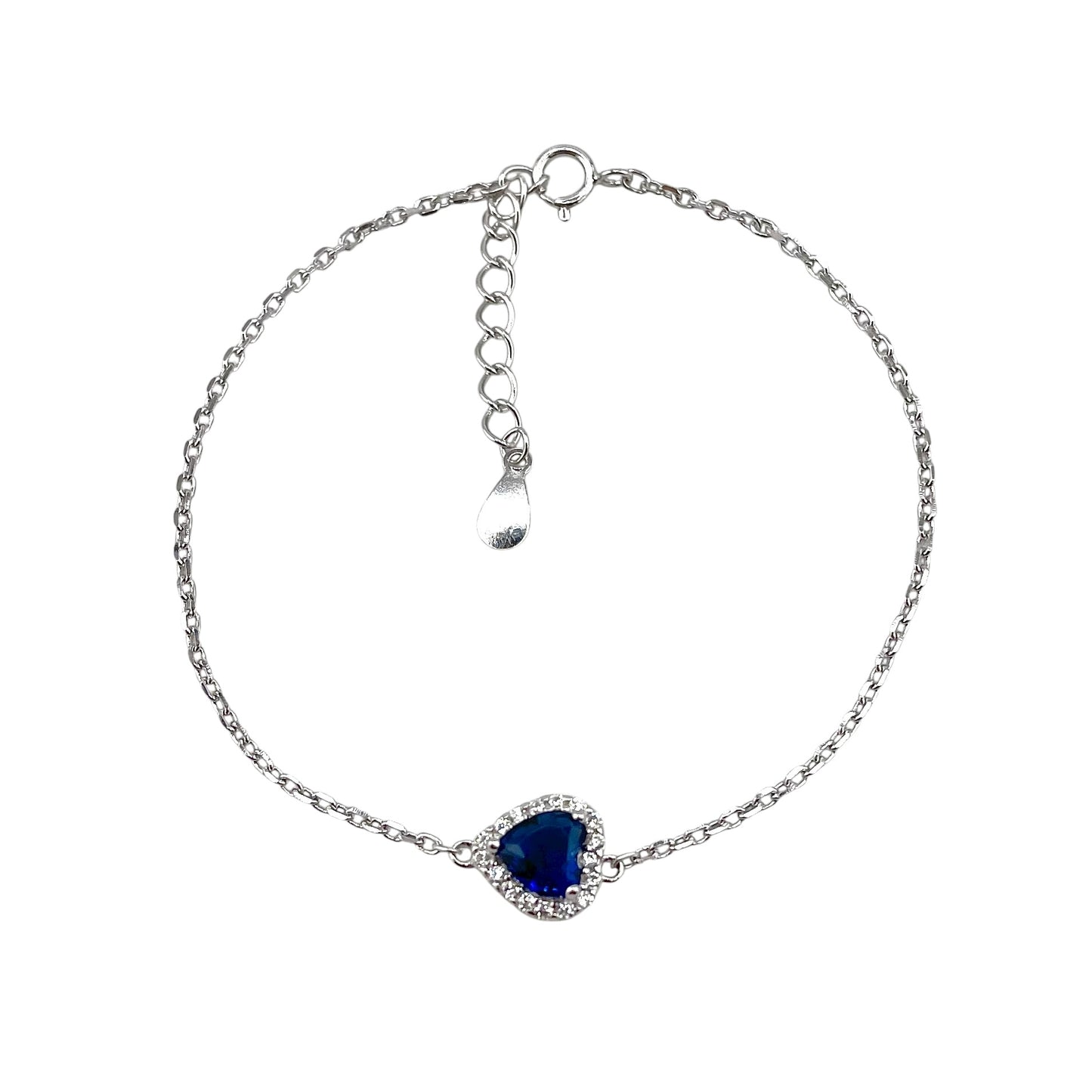 CZ Heart Stone Link Bracelet Sterling Silver