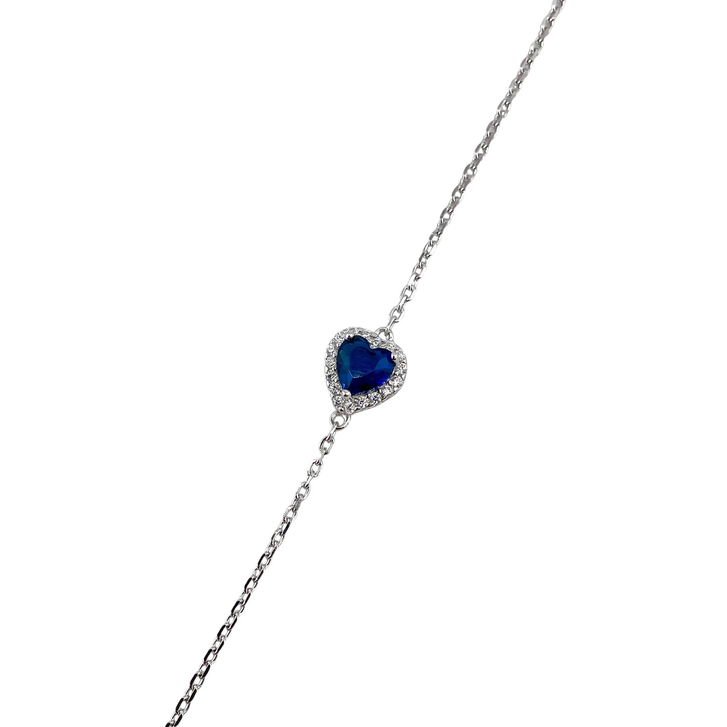 CZ Heart Stone Link Bracelet Sterling Silver