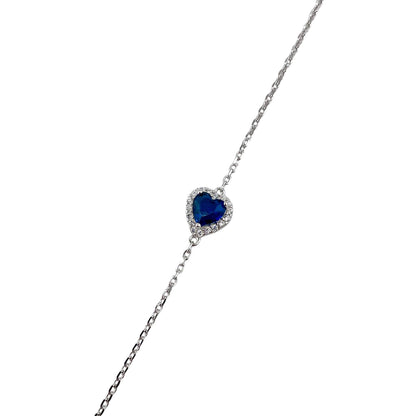 CZ Heart Stone Link Bracelet Sterling Silver
