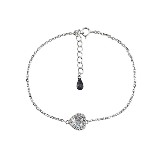 CZ Heart Stone Link Bracelet Sterling Silver