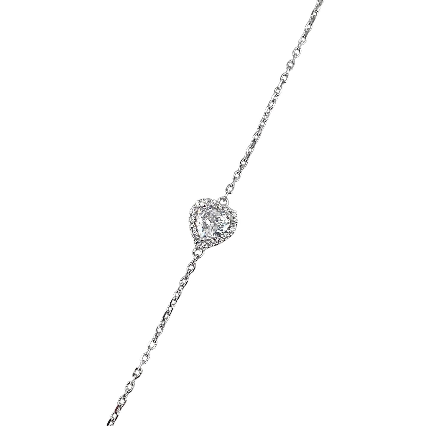 CZ Heart Stone Link Bracelet Sterling Silver