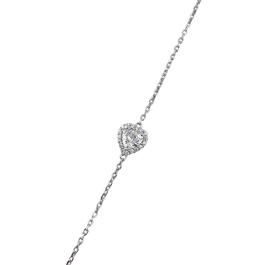 CZ Heart Stone Link Bracelet Sterling Silver