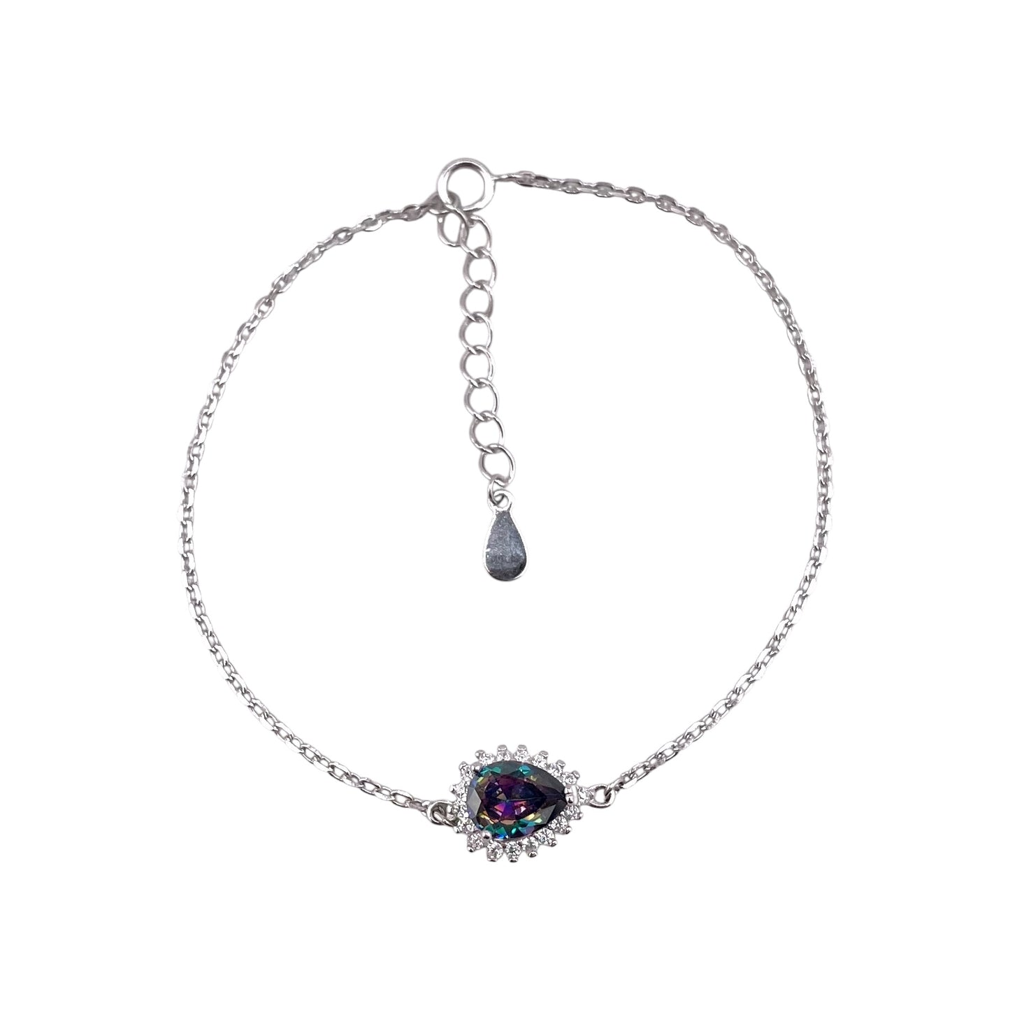 CZ Pear Stone Link Bracelet Sterling Silver